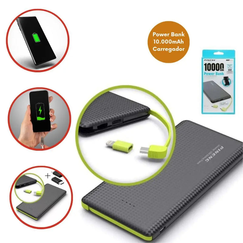 Pineng Power Bank 10.000mAh Carregador Portátil para iPhone V8