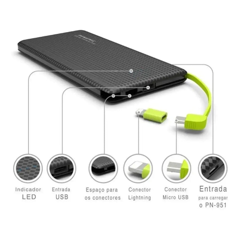 Pineng Power Bank 10.000mAh Carregador Portátil para iPhone V8