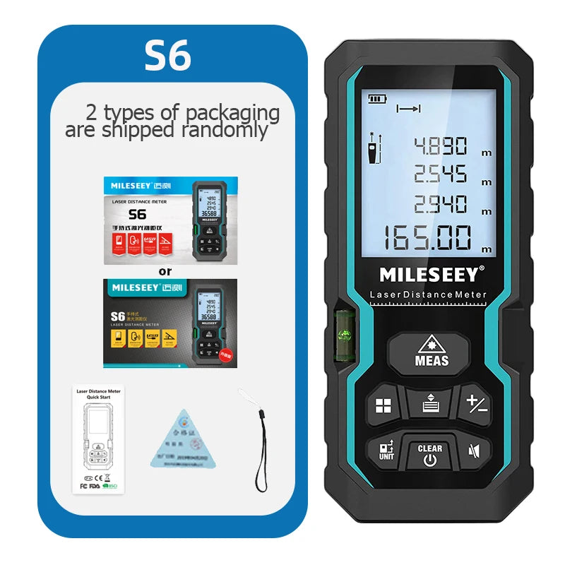 Medidor de Distância a Laser MILESEEY S6  (40M, 60M, 80M, 100M & 120M) Telêmetro a Laser IP54, Régua Eletrônica, Ferramenta de Medição Útil.