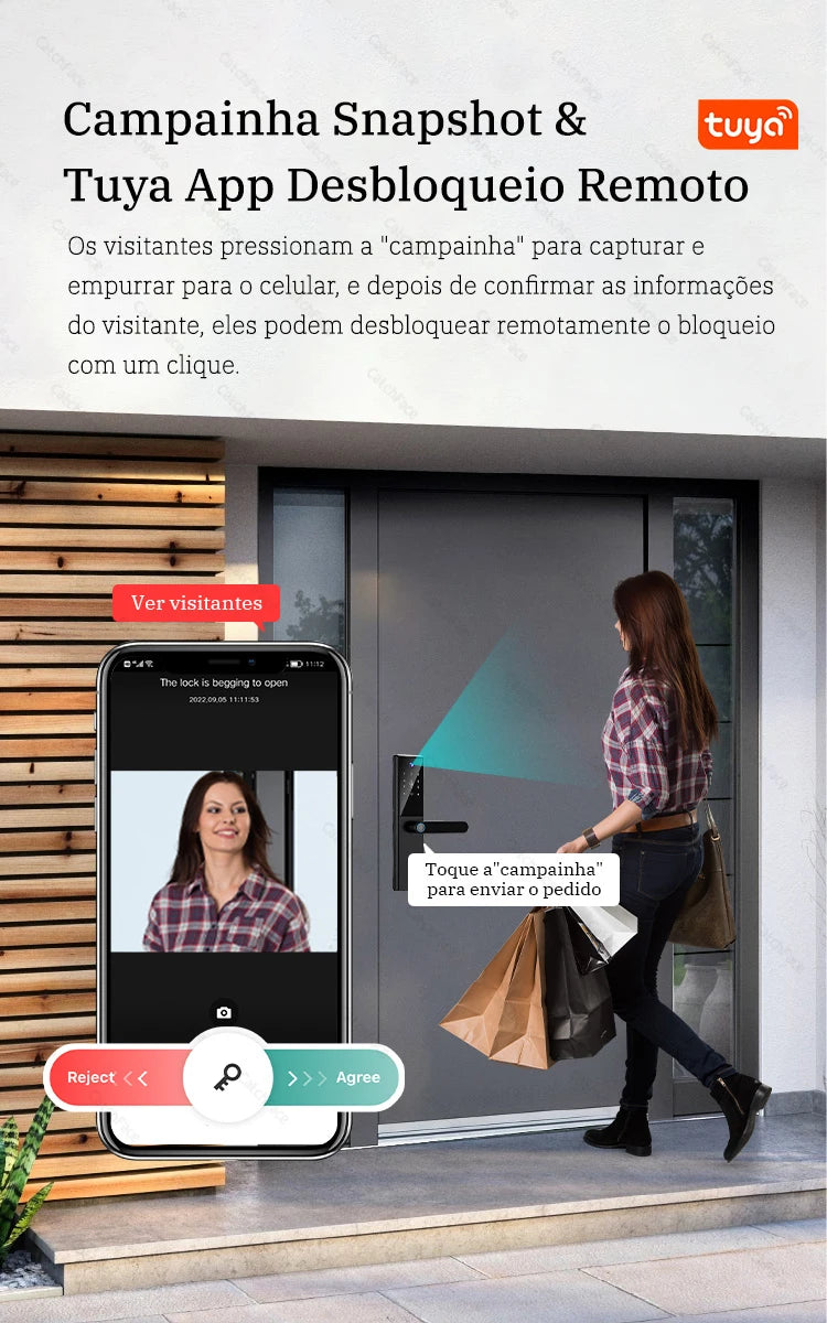 Fechadura Digital Tuya Smart – Desbloqueio por Digital, Senha, Cartão RFID e App Bluetooth!